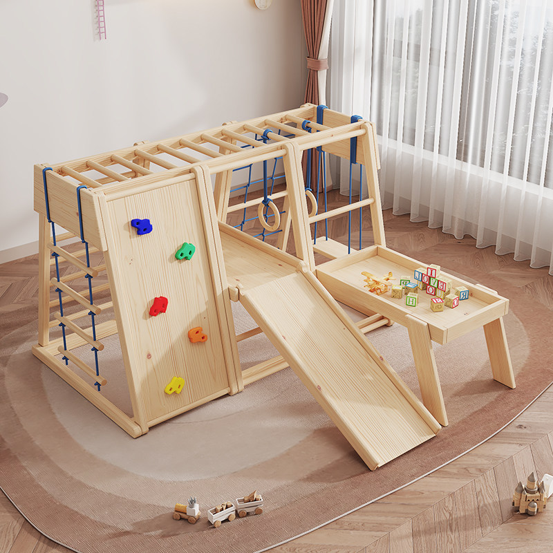 Детская рама для скалолазания из цельного дерева, детская крытая бытовая деревянная горка, качели, комбинированная игра для скалолазания, детская игровая площадка