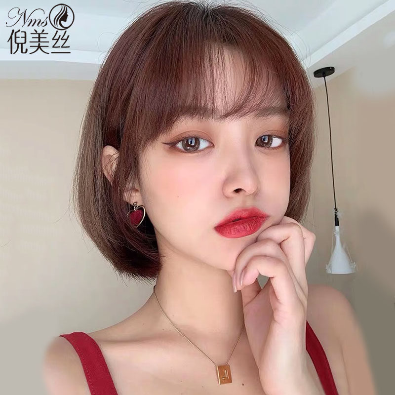 Wig Woman Short Hair Round Face Mesh Red Air Live-haibo Head Natural Live-action Haircut Full Headgear Type Wig