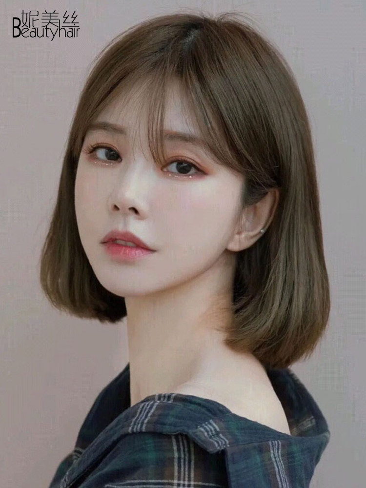 Wig female short hair round face bobo medium long hair age reduction fashion real hair full real human hair simulation full hair set