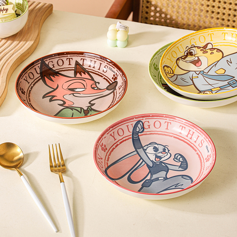 Disney Zootopia Mickey Series Bowl and Plate 4-Piece Set Ceramic Tableware Cartoon Tableware Set