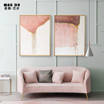 Modern minimalist hand painted oil painting Living room Abstract Decorative Painting Xuan Guan Restaurant Hang Painting American Light Lavish Pink Ensemble Mural Painting