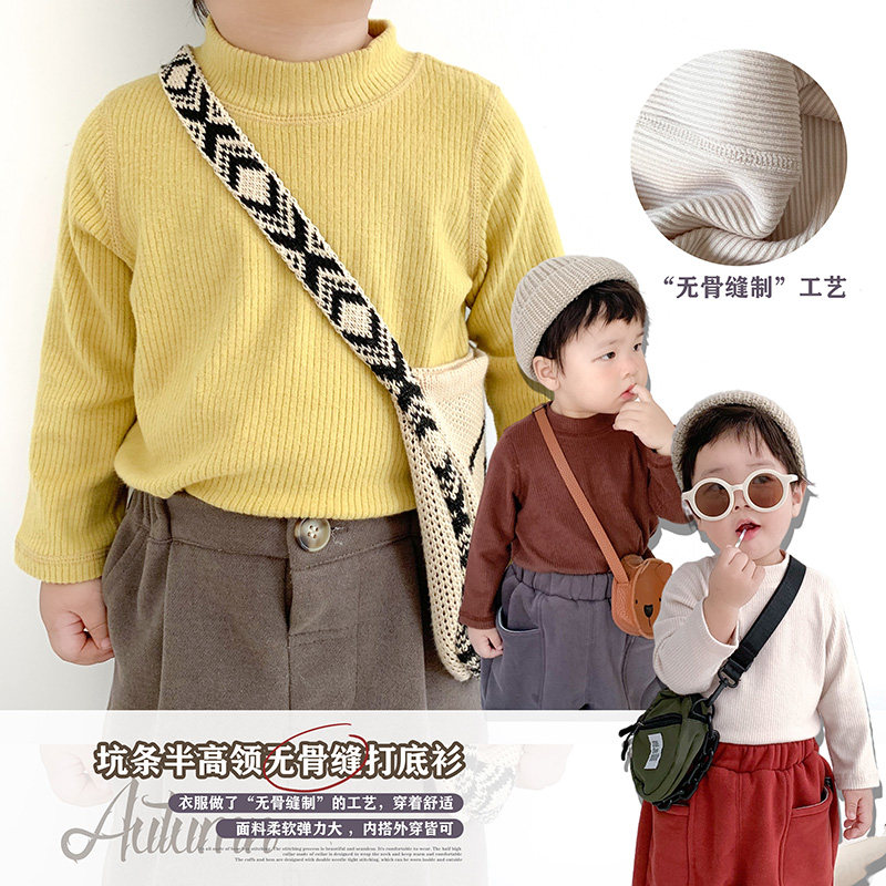D0 A Xiaoxuan baby autumn and winter boneless half - collar jersey boy warm shirt child T - shirt soft elasticity