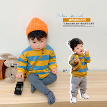 Baby Boy Outfit 2022 Spring Autumn Clothing New Male Baby Round Collar Sweatshirt Boy 100 Lap Striped Blouses Boy Clothes Tide