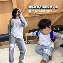 AXiaoxuan Baby Boy Clothing Autumn Clothing New Kini Clothes Mens Treasure Womens Sport Suit Foreign Mother And Mother Female Clothing Wave