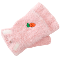 Girls gloves winter thickened velvet to keep girls warm five-finger half-finger flip open finger cute writing homework for girls