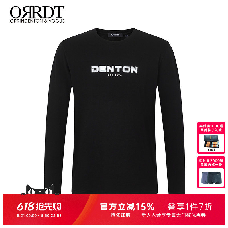 Orrdt Australian Lin Danton Men's Long-Sleeved Letter T-Shirt Men's Spring New Men's Round Neck Pure Cotton Top