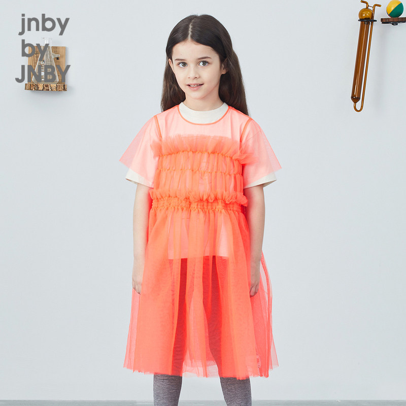 Gangnam cloth children's summer clothes folding button girls colorful bright mesh princess skirt short sleeves children's dress
