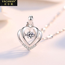 Fakaman sterly silver necklace female collarbone inlaid with Swarovski zirconium Korean version of simple love pendant Student Day gift