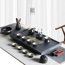 Black pottery Kung Fu tea set Household Teapot Wu Jinshi tea tray Tea cup set Retro Chinese living room tea