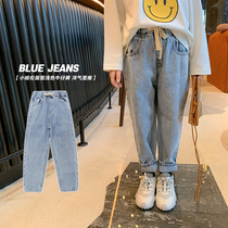 No. 7 childrens warehouse girls jeans spring and autumn Korean style foreign style childrens trousers 2020 new big childrens harem pants fashionable