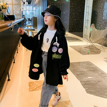 Girls foreign style hooded jacket big boy Korean version of childrens clothing baby early autumn mid-length zipper cardigan