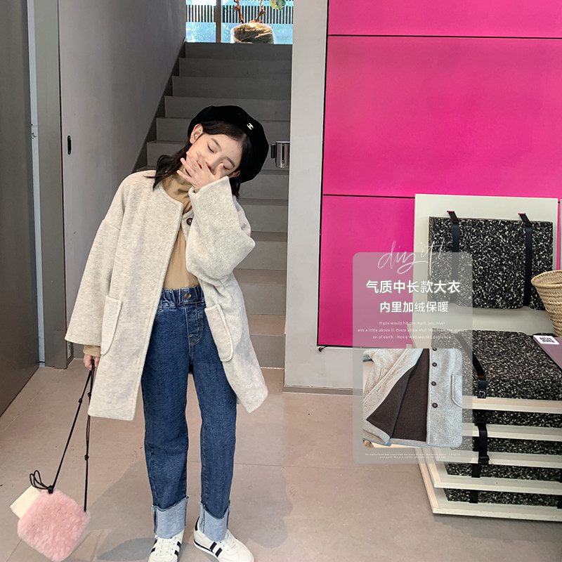 No. 7 children's warehouse girls' Korean version of the Western style coat winter new middle-aged children's thickened medium-length coat