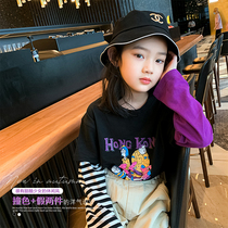 Qihao Tongcang 2020 new fake two-piece cartoon T spring and autumn all-match top stitching long-sleeved T bottoming shirt Korean version