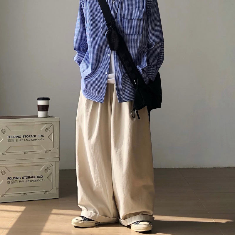 Japanese Retro Cityboy Casual Wide-Leg Pants for Men and Women, Loose Straight-Leg Drapey Lazy Relaxed Long Pants