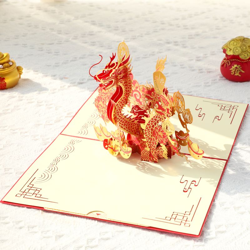 New Year Thanksgiving Blessings Creative Senior Feel Artisanal Dragon Year Greeting Cards Gifts Customizable to Write Words Blessing Cards-Taobao