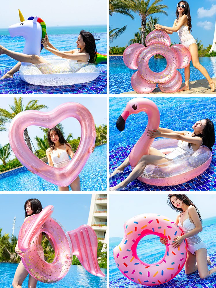 Flamingo lưới màu đỏ vòng bơi người lớn nữ dày quá khổ phao cứu sinh bơm hơi người lớn gắn nổi hàng - Cao su nổi