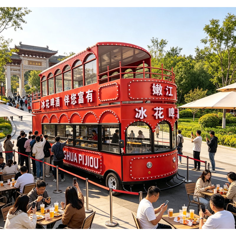 Retro Double-Decker Bus Food Truck, Popular Camping Ground Vending Vehicle, Commercial Street Coffee Shop Vehicle, Snack Shop, Bar Vehicle