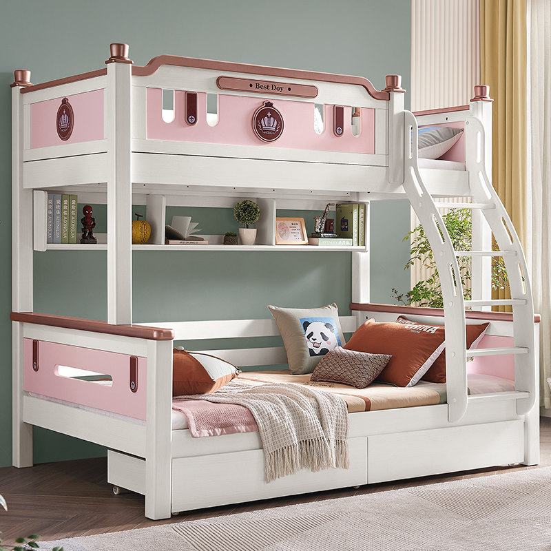 All solid wood bunk bed two-layer bunk bed high and low bed Nordic wooden house children's bed and bunk bed double-layer solid wood bed