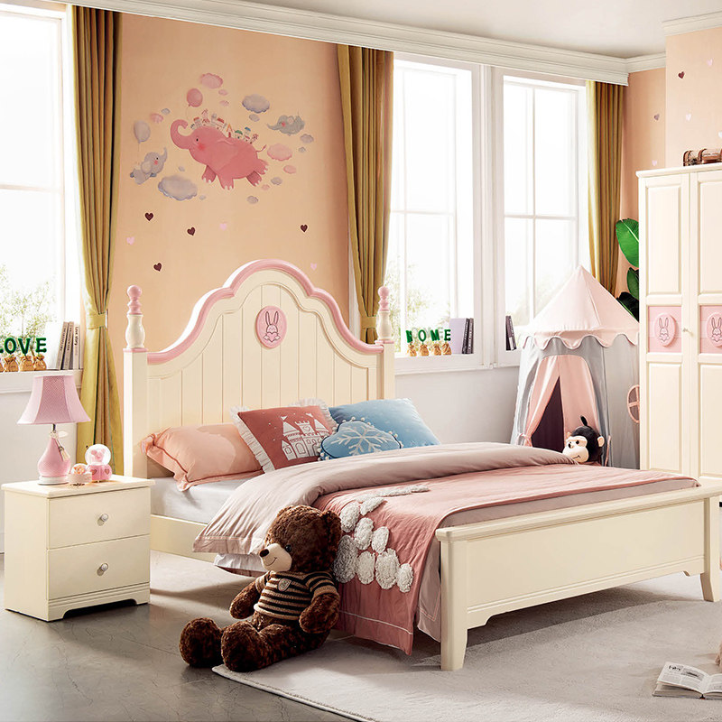 Keqi Fu Children's Bed Princess Bed Pure Solid Wood Single Bed Girl Bed Girl Children's Bed Full Solid Wood Teenagers Bedroom Furniture