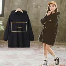 Girls sweatshirt children 2021 spring and autumn new Korean version of childrens clothing loose letter walkway in the long hood sweatshirt tide