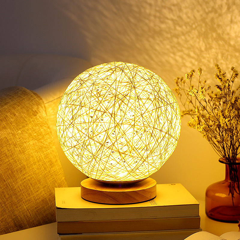 Remote Control Small Table Lamp Bedside Lamp Atmosphere Rattan Ball Night Light Bedroom Sleep Light Plug-In Moon Lamp Starry Sky Projection Lamp