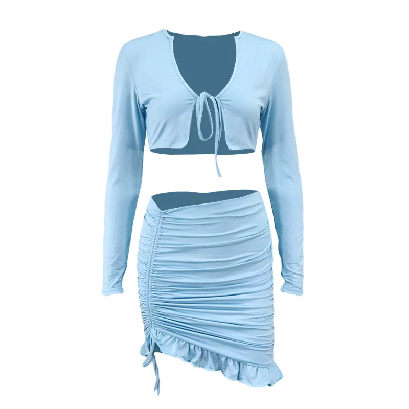 Рюшье LACE up two-piece набор из двух юбок с оборками, новый стиль лотосовый лист Border Border Two -piece set