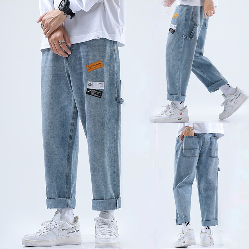 Loose Jeans Men's Straight Barrel 90% Summer Slim 100 lap days ensemble retro wide leg Korean version casual trendy pants