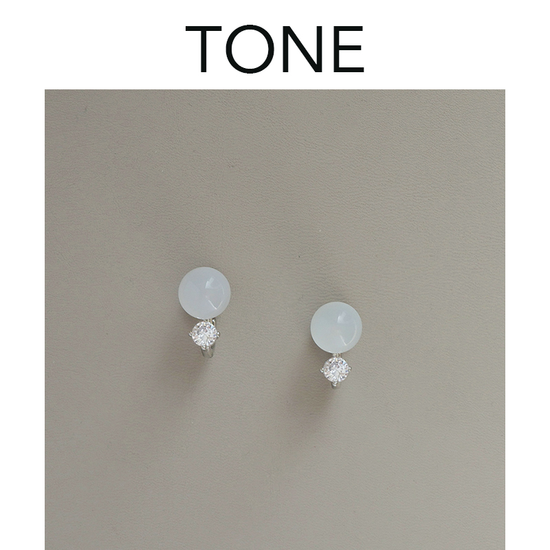 TONE white jade medullary stone drill ear clip high level sensation Chinese style clear and cold elegance small crowdfree female ear nail-Taobao