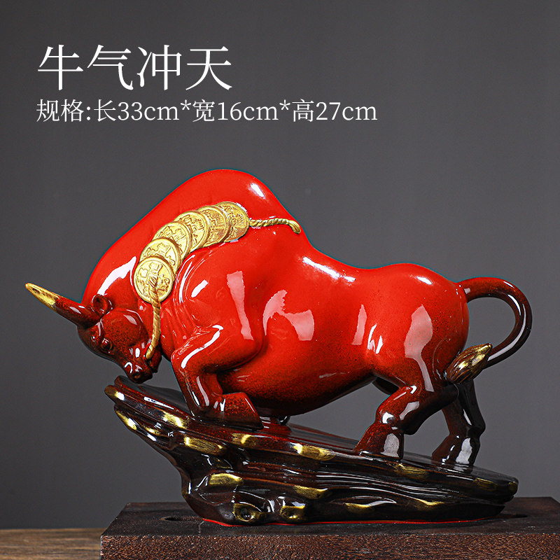 Red Zodiac Ox and Horse Creative Gift Home Living Room Desk Cabinet Desktop Mascot Ornament