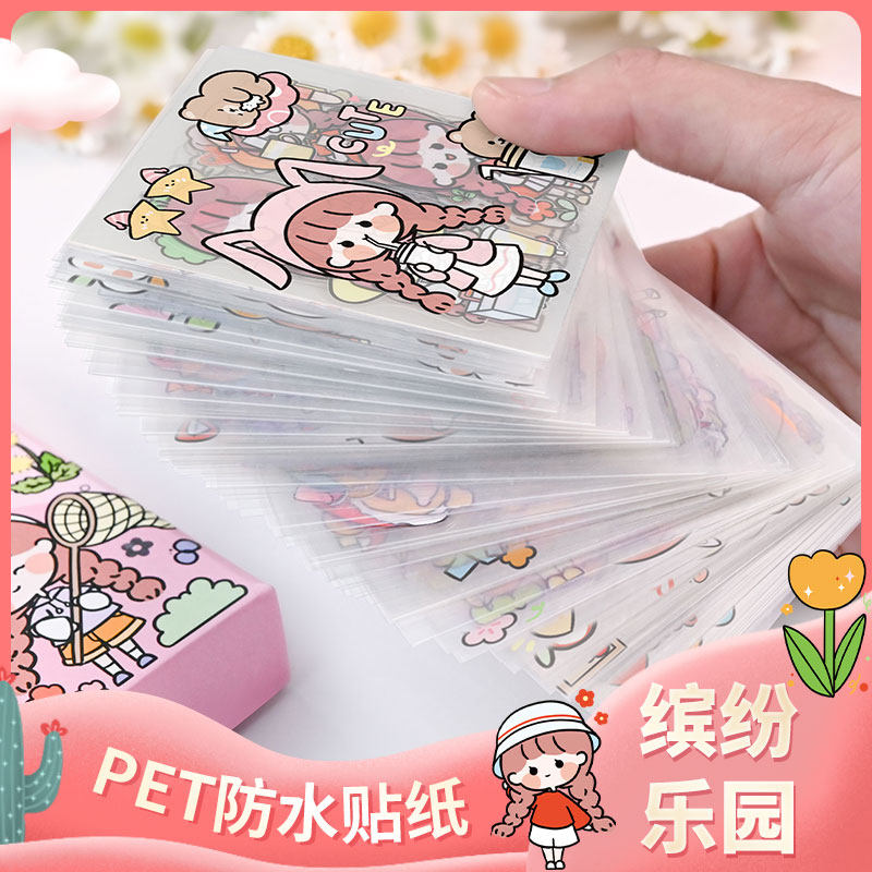 PET Waterproof no-mark Cute Hand Ledger Sticker set of 100 Teenage Hearts Characters Ins Wind Water Glasses Mobile Phone Protection Shell Small Stickup Diy Hand Ledger Ben Decorative small patterned Handbooks material Supplies