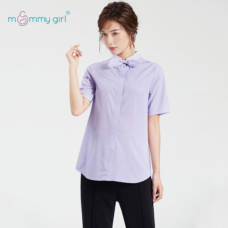 Long-sleeved anti-wrinkle bamboo fiber maternity shirt workplace cover belly interview white shirt work clothes top bow tie