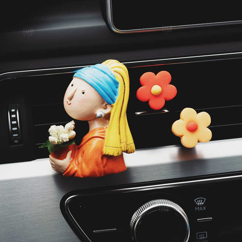 搞怪人物捧花趣味卡通创意可爱汽车车载空调出风口香薰摆件装饰品