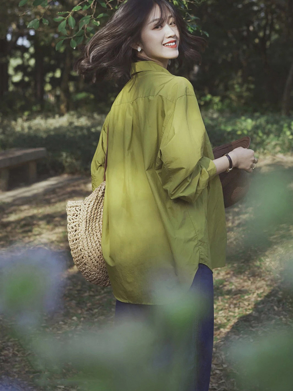 Avocado Green Shirt for Women 2025 Autumn and Winter New French Retro Top High-End Chic Shirt Jacket