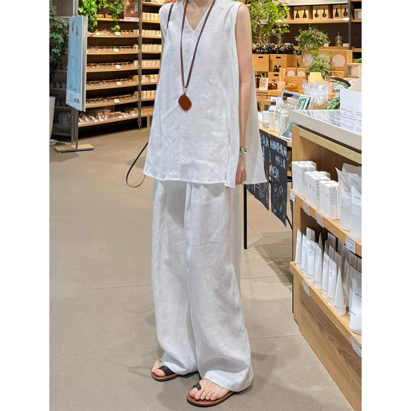 White Loose Linen Sleeveless Shirt for Women, Summer Thin Style, Lazy Style Vest Top, High-End Cotton and Linen Shirt, Thin White Loose Linen Sleeveless Shirt for Women, Summer Thin Style, Lazy Style Vest Top, High-End Cotton and Linen Shirt, Thin
