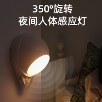 led night light smart human body infrared sensor bedside lamp household aisle rechargeable bedroom light control light