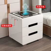 Smart bedside table Solid wood modern simple bedroom induction lamp Wireless charging multi-function white paint bedside cabinet