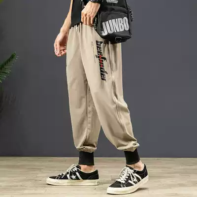 Official website flagship store spring and summer nine-point sports thick cotton pants men's elastic tide brand loose closed drawstring pants men's casual