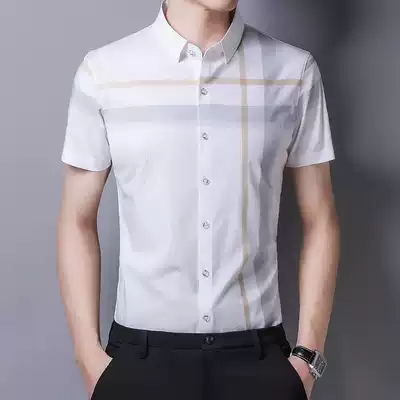 Official website flagship store 2021 summer young men's shirt men's simple Korean version of lapel short sleeve printed shirt short