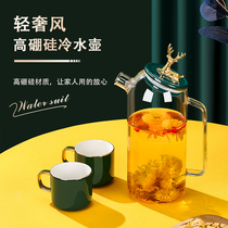 Island Deer Cold Water Kettle High Temperature Resistant Cool Water Jug Home Water Glass Kettle Suit Large Capacity Cool White Open Water Teapot