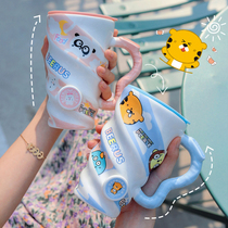 Island Deer Large Capacity Mark Cup With Cover Spoon Lovers Cups Ceramic Cups Cute Water Glasses Teenage Creative Personality Trends