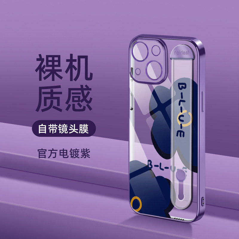 Blue flowers apply iphone14promax mobile phone shell 15Plus transparent silicone wristband 12 ultra-thin Bring your lens film 11 Anti-fall Advanced sensation Apple 13 Brief about dark night Purple