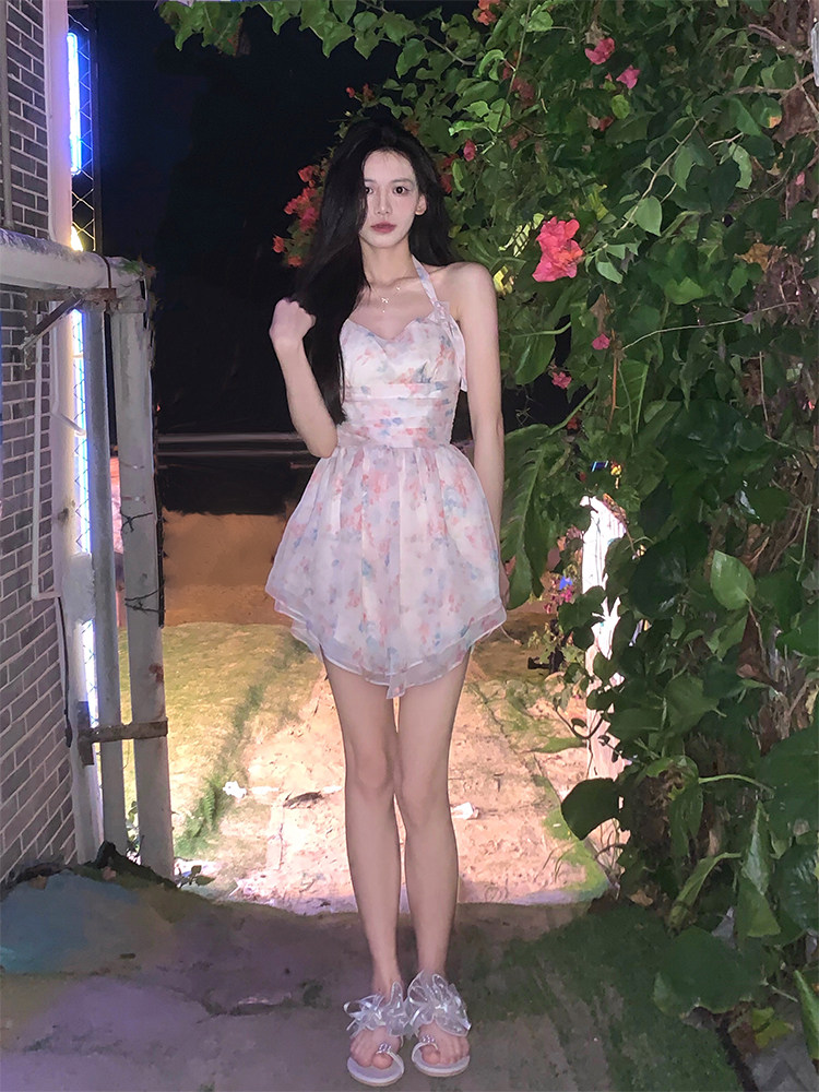 A sweet peach yikett < one see the love of the bell > harnesses the floral dress of the women's summer fairy gentle ethos dress