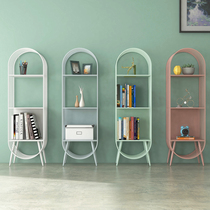 Creative wrought iron shelf vertical curved bookshelf living room simple floor childrens room narrow slit multi-layer small storage cabinet