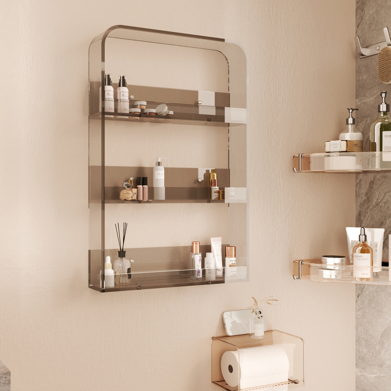 No-Drill Acrylic Wall-Mounted Storage Rack for Bathroom, Washbasin, Cosmetics, Wall-Mounted Display Shelf