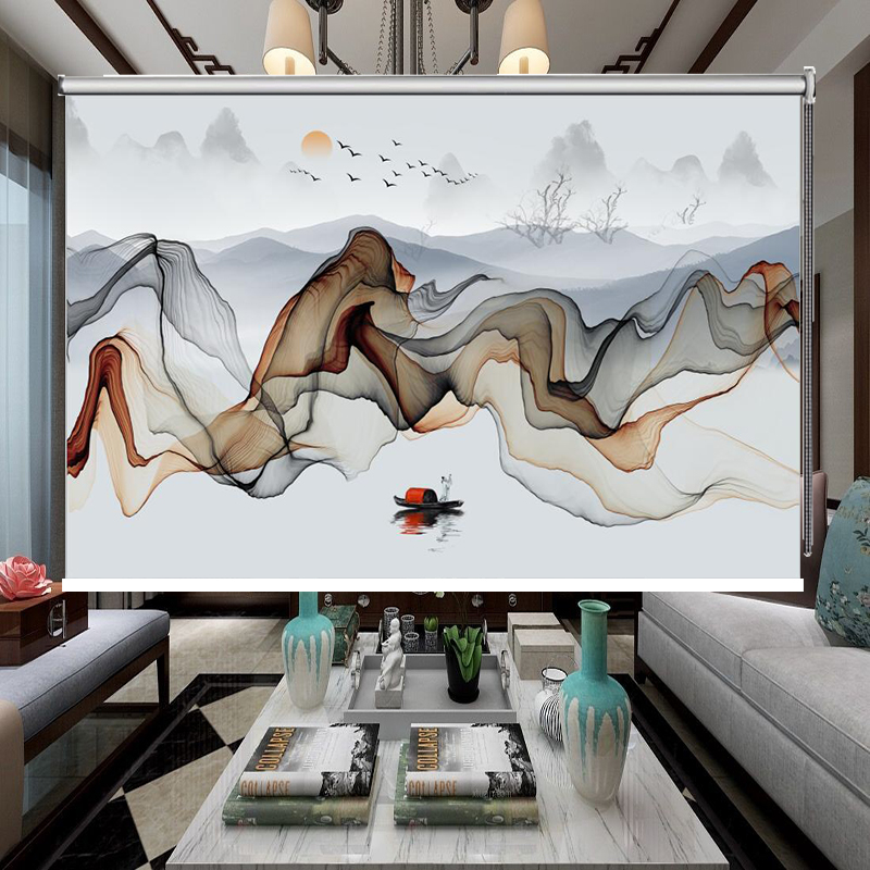 Curtain roller blinds drawing Hydro Ink Landscape background Living room Bedroom Book Room Office Insuthermal shading Shading Partition Window Accessories