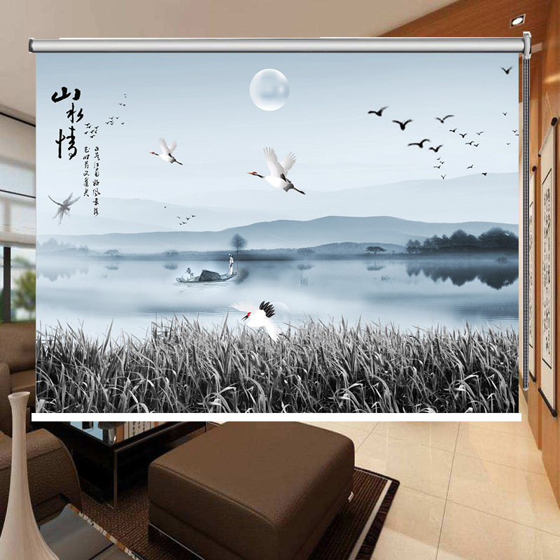 Roller Blind Curtains Landscape Country Painting Xiang Rui Tuo Office Book Room Bedroom Partition Free of perforated lifting background window decoration