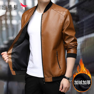 红蜻蜓皮衣男士2025年秋冬季新款机车皮夹克潮流加绒棒球领外套男
