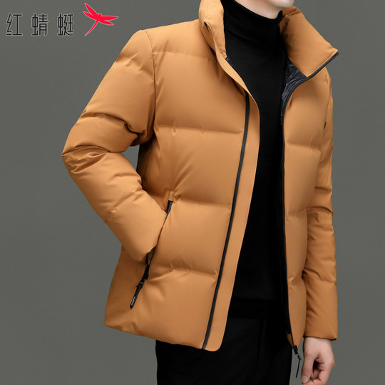 Red Dragonfly down Jacket Men's Winter New Trendy Solid Color Cold-Proof down Jacket Casual Short Stand Collar Jacket for Men