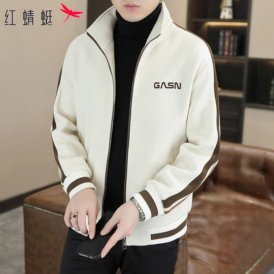 Red Dragonfly Jacket Men's Cardigan Top 2025 Autumn and Winter New Trendy Casual Fashion Stand Collar Jacket for Men