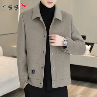 Red Dragonfly Woolen Coat Men's Autumn and Winter New Wool Jacket Trendy Casual Lapel Woolen Coat for Men